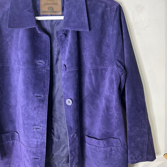 Vintage St Johns Bay Suede Leather Coat Women's Petite Large Purple‎ Button Up - Picture 4 of 8